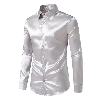 Herren Hemd Elegant Satin Moderner Kragen Feine Optik