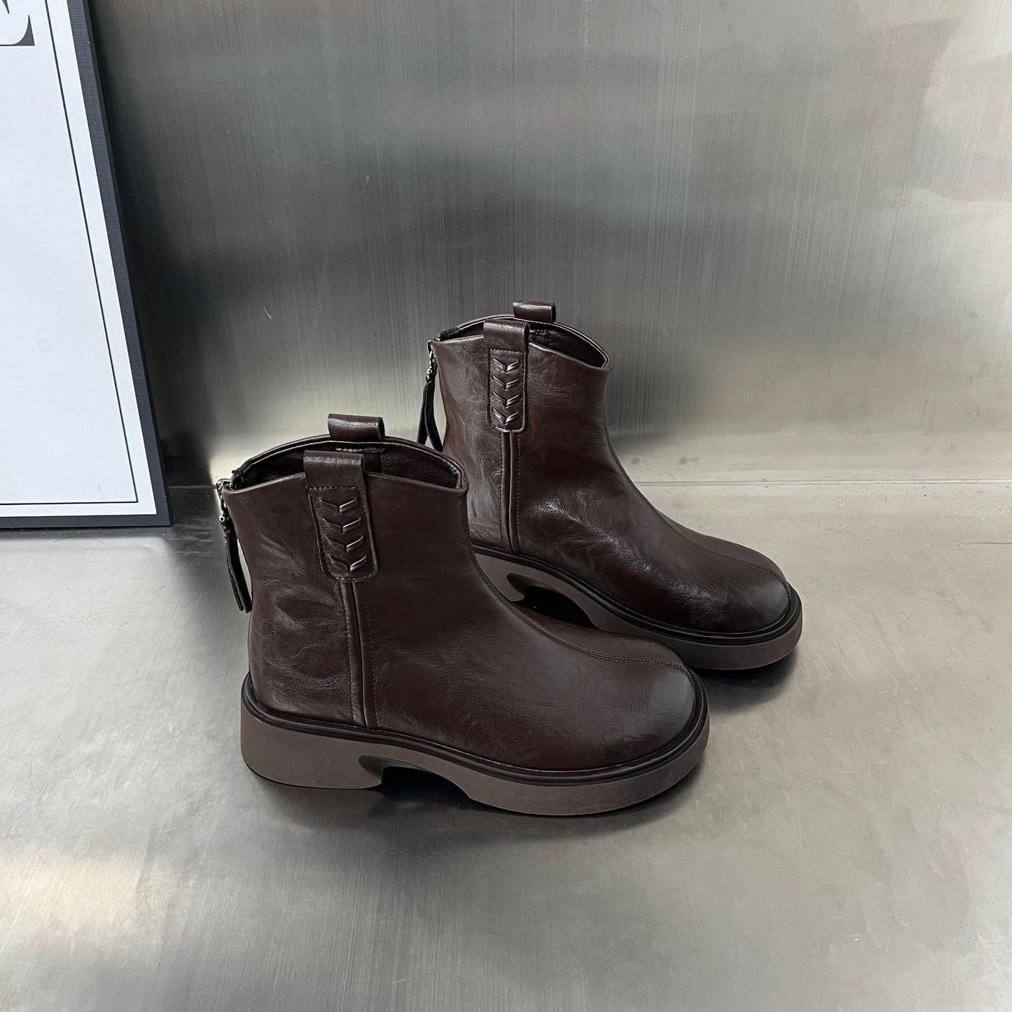 Damen Lederstiefeletten PlateauSchuhe Robust Mit Reißverschluss