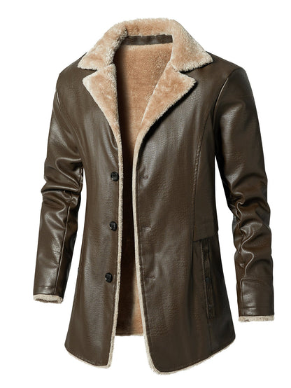 Herren Lederjacke Kunstleder Warm Fleecefutter Schwarz