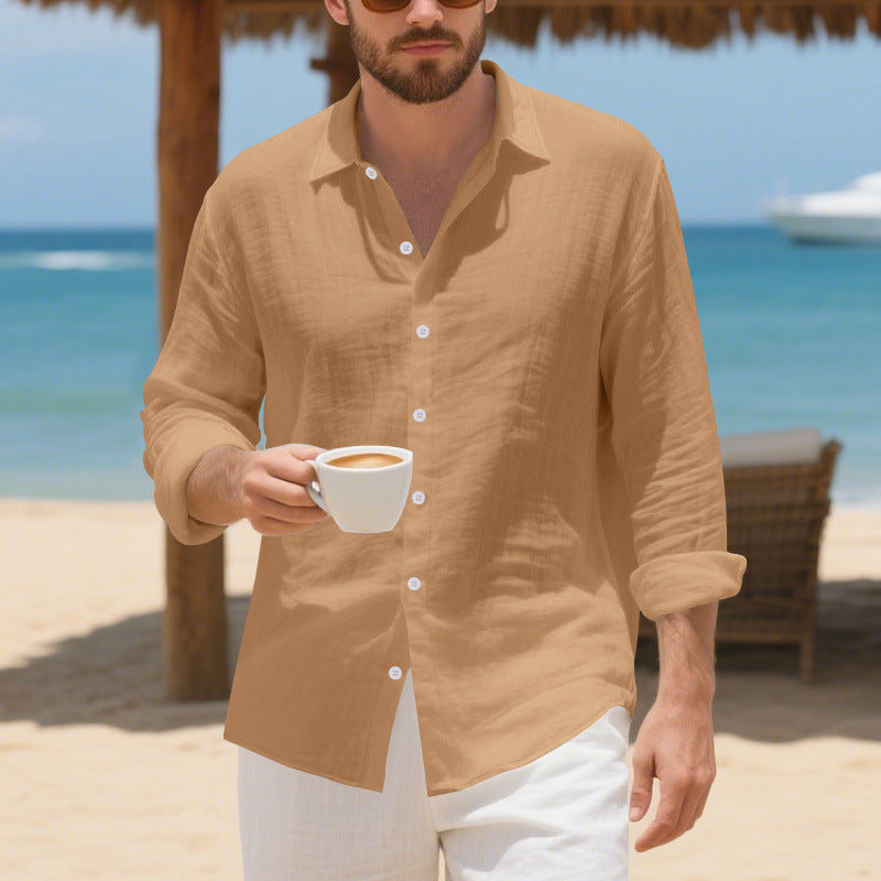 Herren Leinenhemd Casual Knopfleiste Sommerweiß