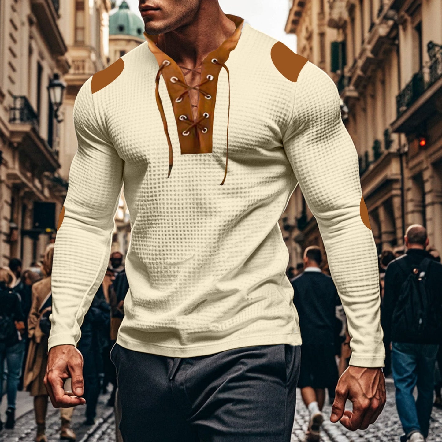 Ein modernes, elegantes Hemdley-Shirt mit dekorativem Schnürdesign, das für jeden Anlass geeignet ist. Es ist aus hochwertigem Material gefertigt und hat ein elegantes Design, das jeden Hemd
