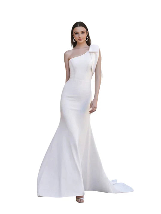 Damen Hochzeitskleid Ein-Schulter Figurbetont Modern