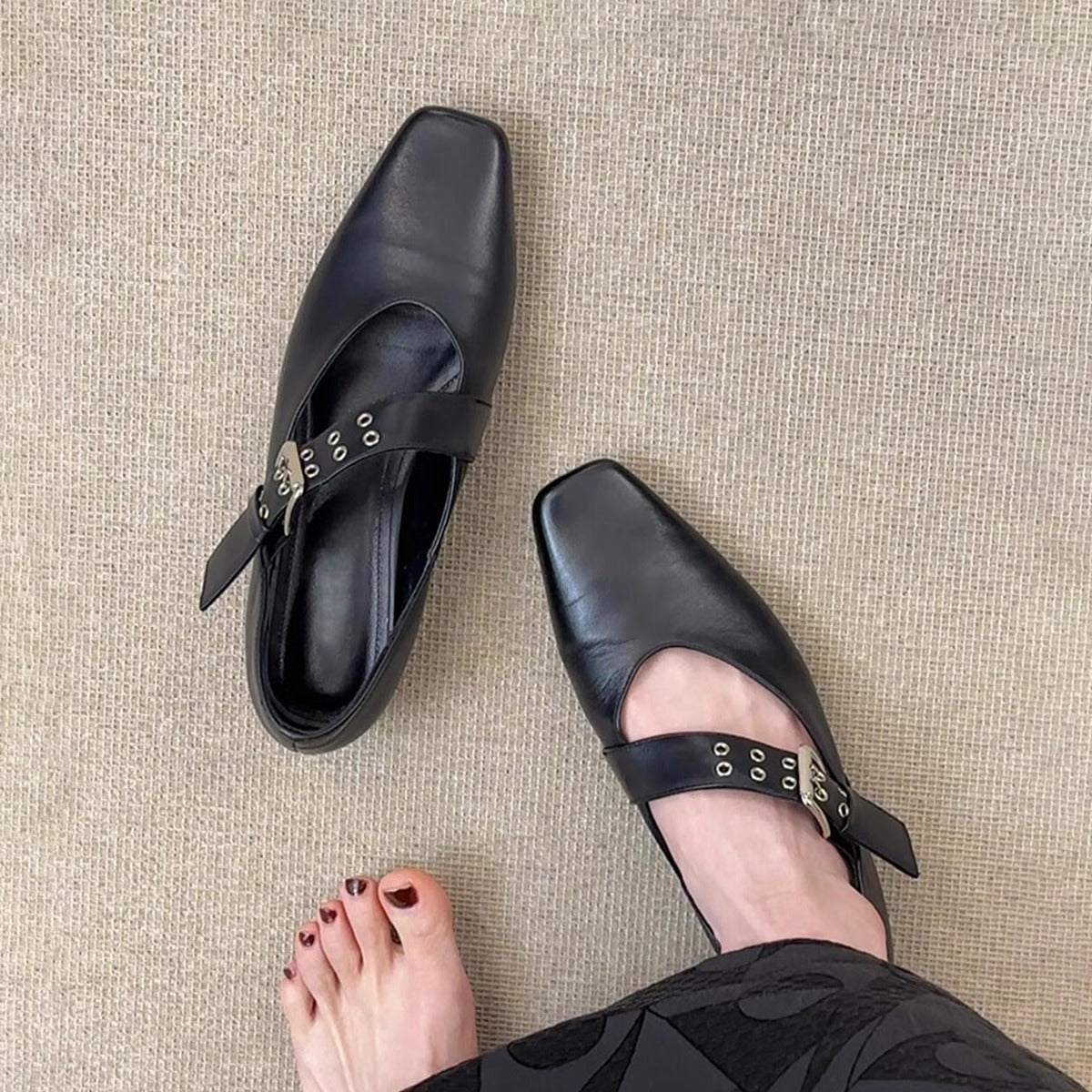 Damen Slingbacks Elegant mit Quadratzehen und Riemen