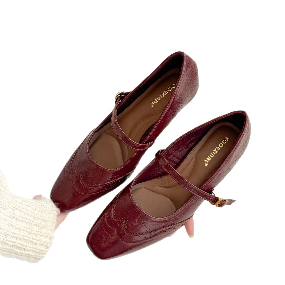 Damen Ballerinas Elegant mit verstellbarem Riemen Brogue Design