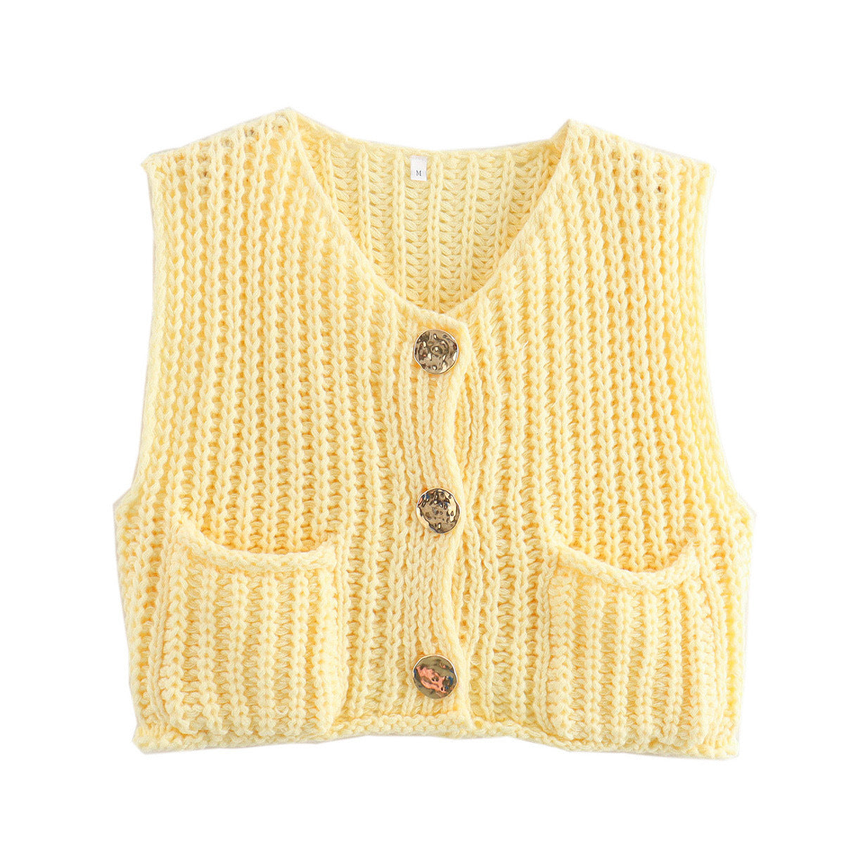 Damen Strickweste Modern mit Knöpfen und Taschen