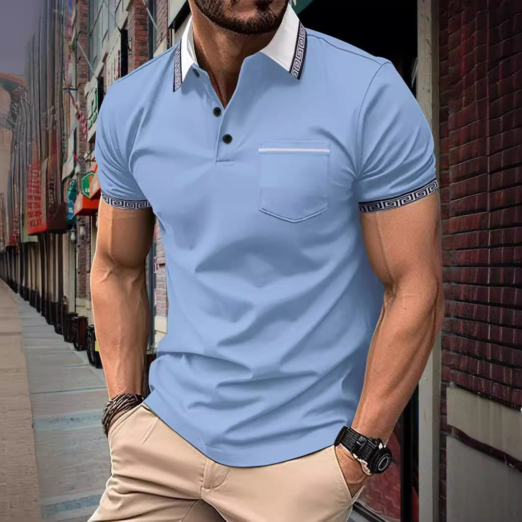 Herren Polohemd Modern Kontrastkragen Praktische Brusttasche