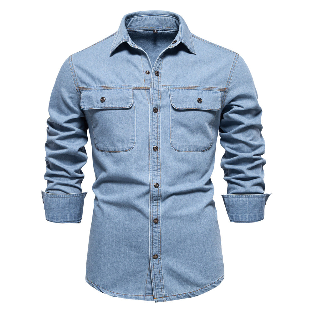 Herren Denim Hemd Modern Schnitt 2 Brusttaschen