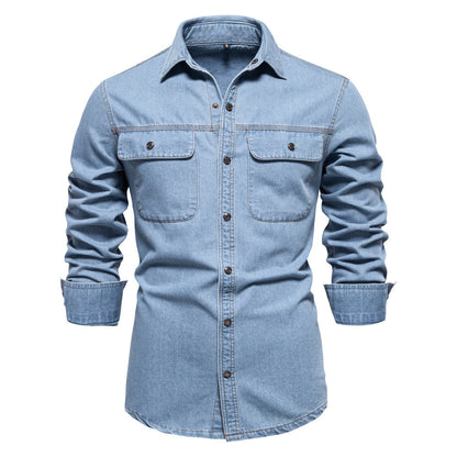 Herren Denim Hemd Modern Schnitt 2 Brusttaschen