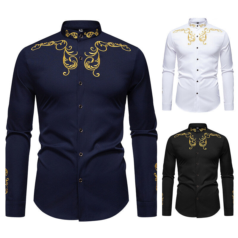 Herren Langarmhemd Elegantes Mit Verzierungen Modern