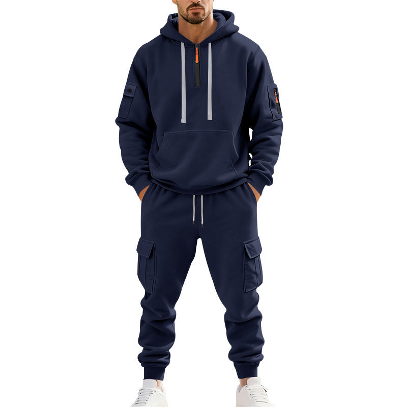 Herren Jogginganzug mit Hoodie und Cargo Taschen Sportlich Modern