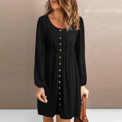 Damen Kleid mit Knopfleiste Elastischer Bund Elegant