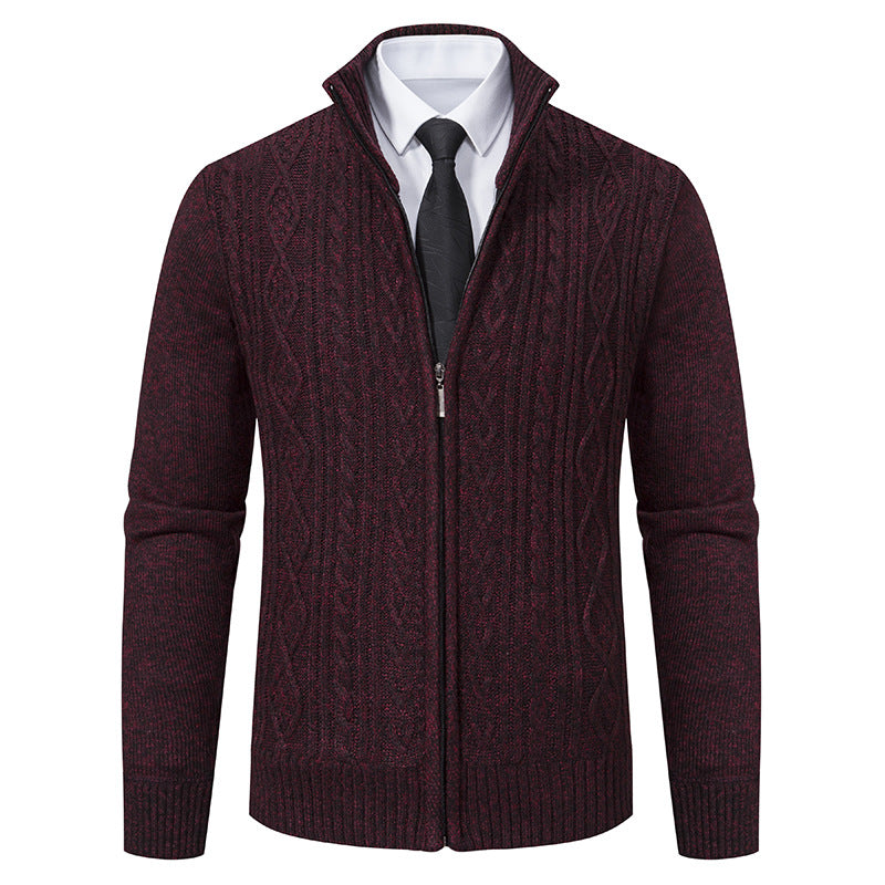 Herren Strickjacke Stehkragen Musterung Modern - BerlinGlamour