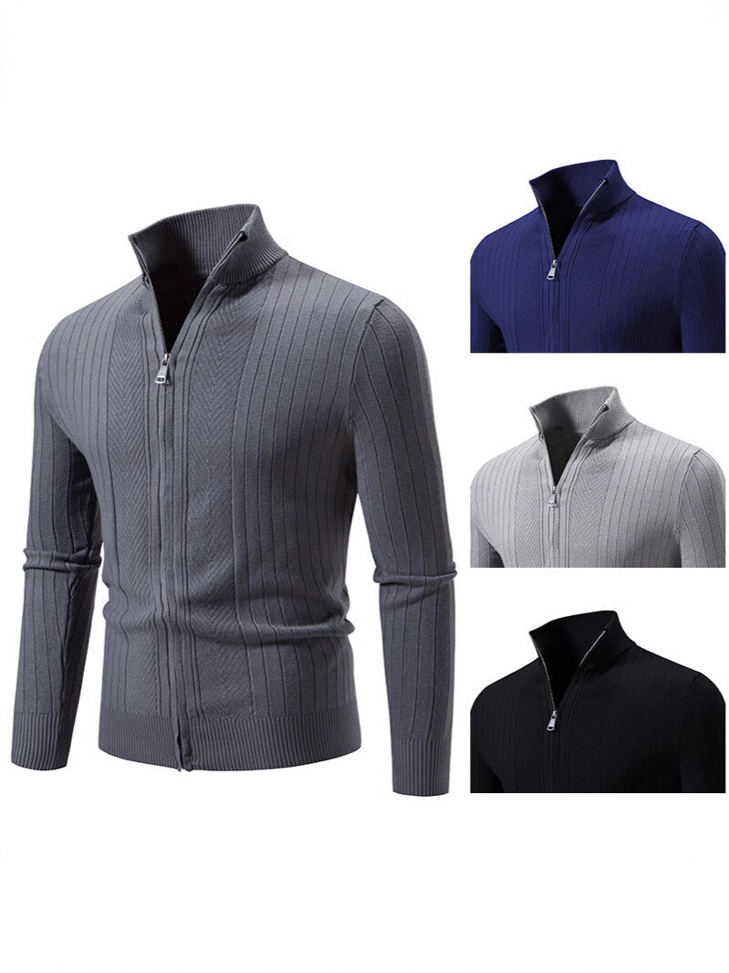 Herren Strickpullover Ripp Design Hochschließend Modern - BerlinGlamour