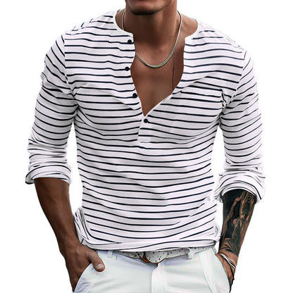 Herren Henley-Shirt Langarm Streifenmuster Klassisch - BerlinGlamour