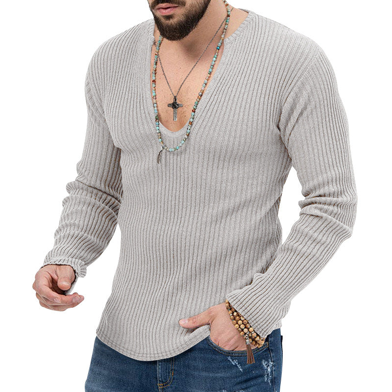 Herren Pullover Ripp V-Ausschnitt Strukturiert Modern