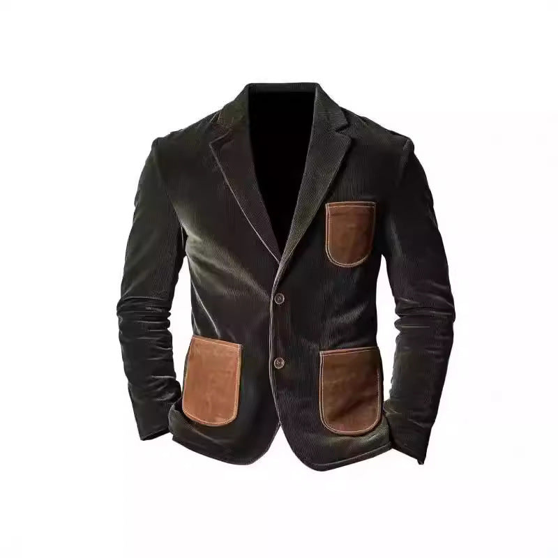 Herren Blazer Cord Elegant mit Kontrasttaschen Modern