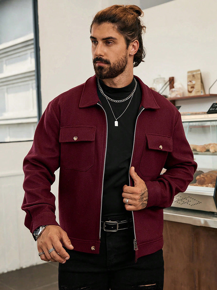 Herren Stadtjacke Modern Reißverschluss Mantel Schwarz