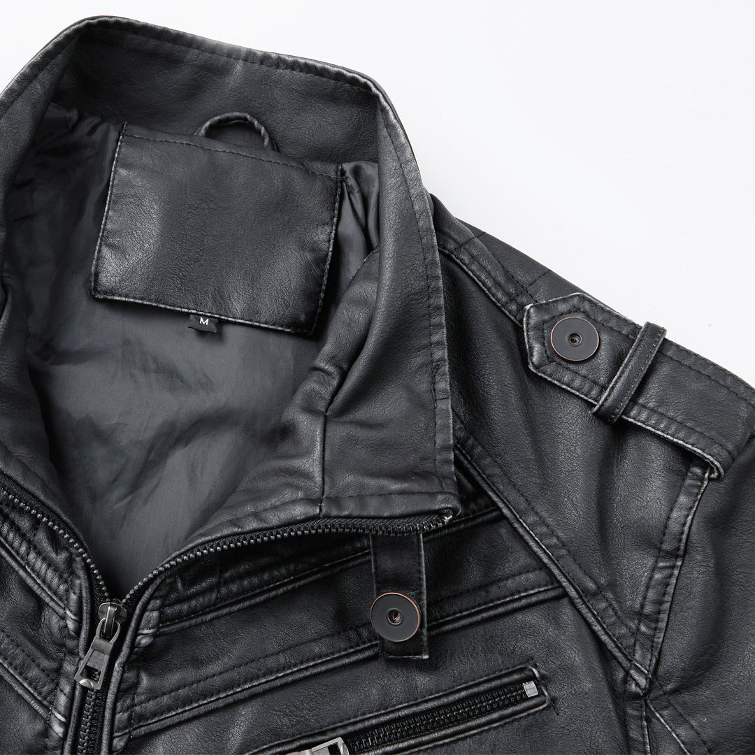 Herren Lederjacke Schwarz Kunstleder Modern