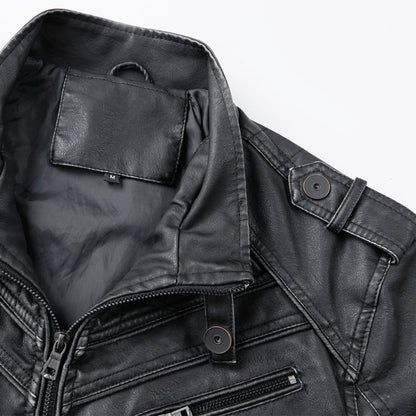 Herren Lederjacke Schwarz Kunstleder Modern