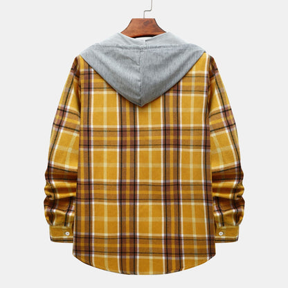 Herren Flanellhemd Kapuze Karomuster Modern Warm
