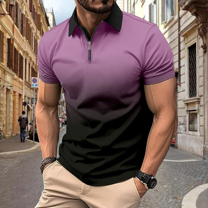 Herren Poloshirt Kurzarm Farbverlauf Modern mit Reißverschluss