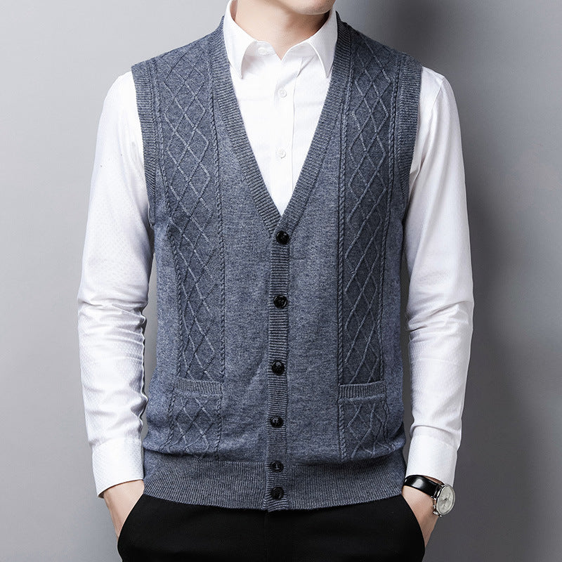 Herren Strickweste Rautenmuster Modern mit Taschen