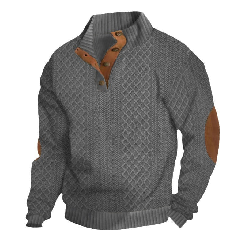 Herren Sweatshirt Strickmuster Leder Details Modern