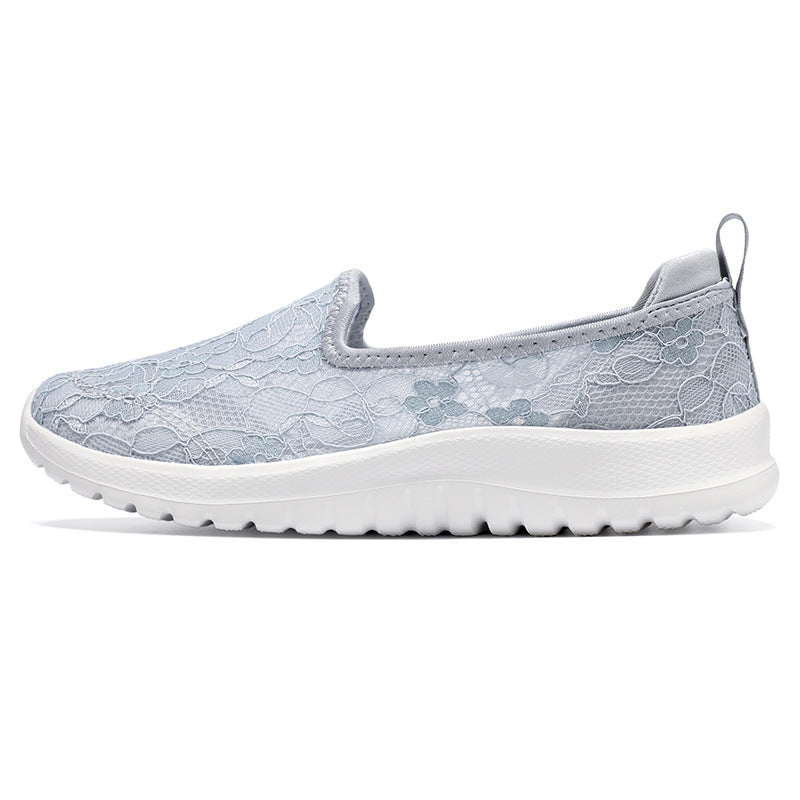 Damen Sneaker Slip-On Weich mit Spitze und Dämpfung