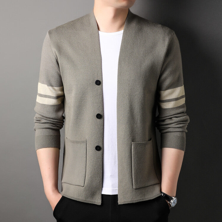 Herren Strickcardigan Modern Niedriger Kragen Streifen
