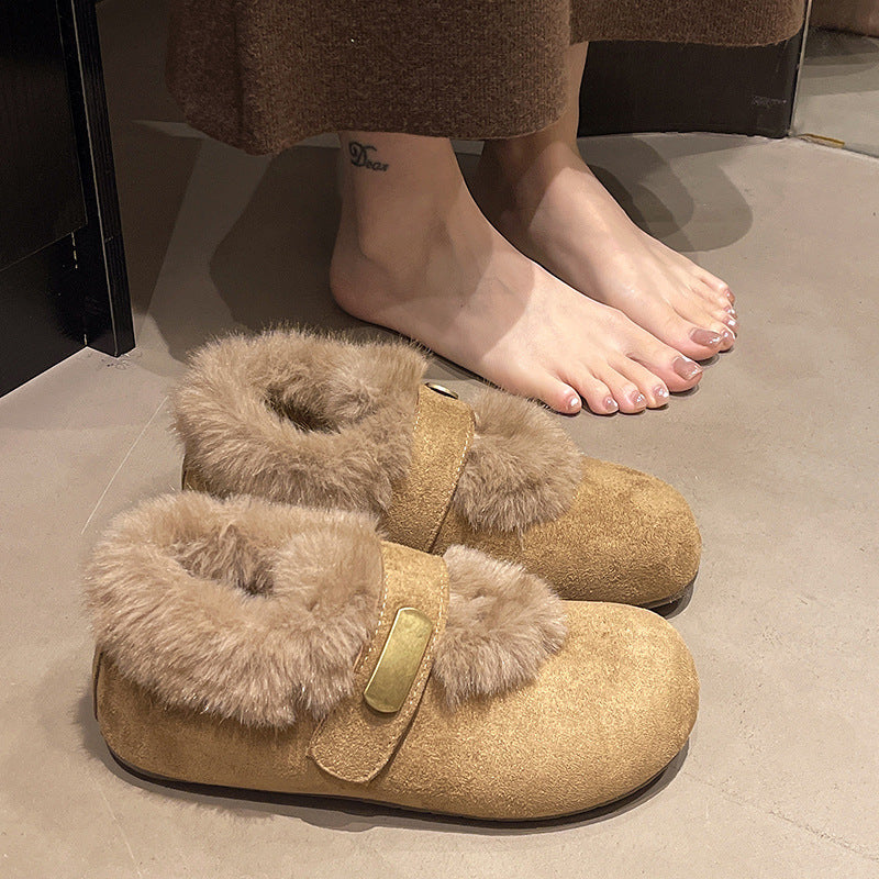 Damen Hausschuhe Kuschelig Warm mit Kunstfellkragen Wintermode