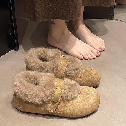 Damen Hausschuhe Kuschelig Warm mit Kunstfellkragen Wintermode