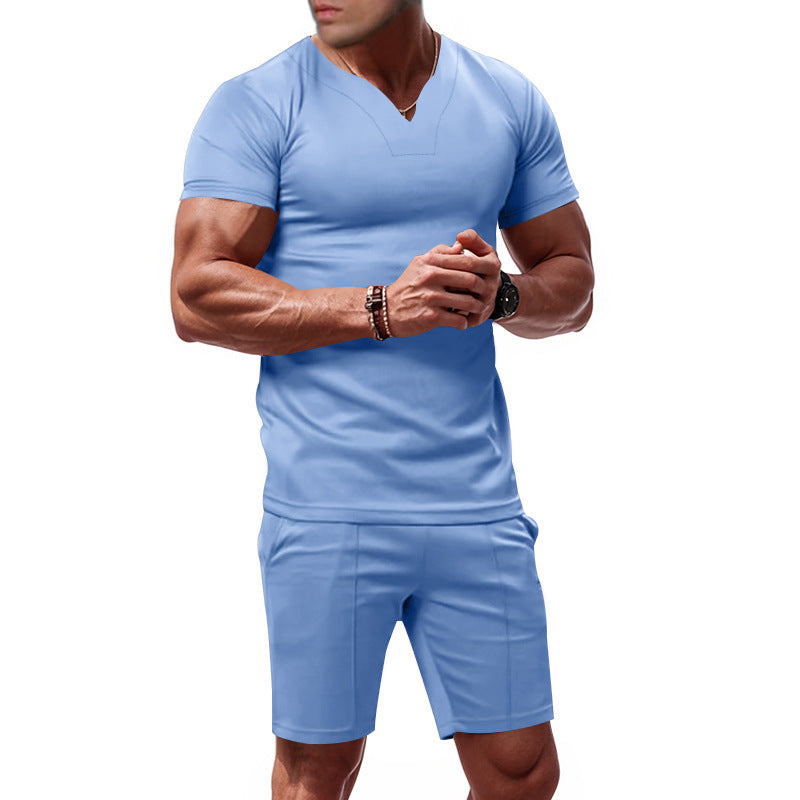 Herren Sportset V-Ausschnitt bequem Fitness Shorts