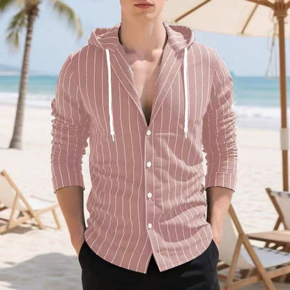 Herren Strickhemd Kapuze Streifenmuster Casual