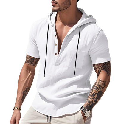 Herren Hoodie Kurzarm Hemd Kapuze Knopfleiste Trendig