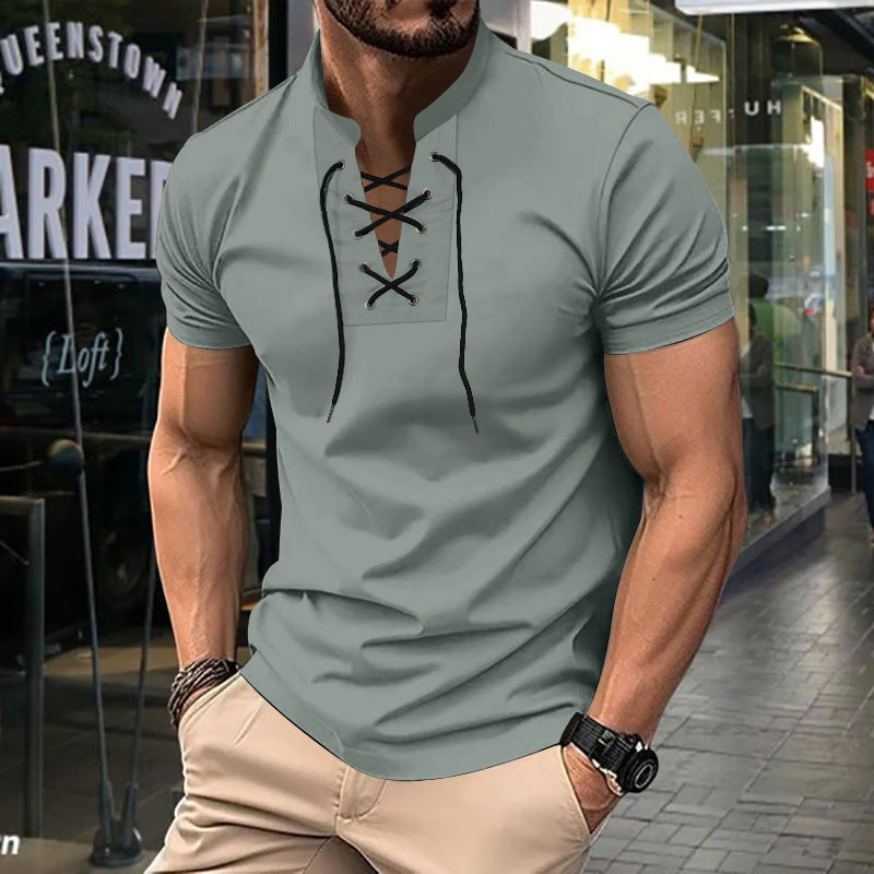 Herren Kurzarmshirt Modernes Schnürdesign Casual