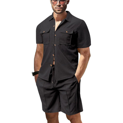 Herren Sommer Set Kurzarmhemd Shorts atmungsaktiv modern