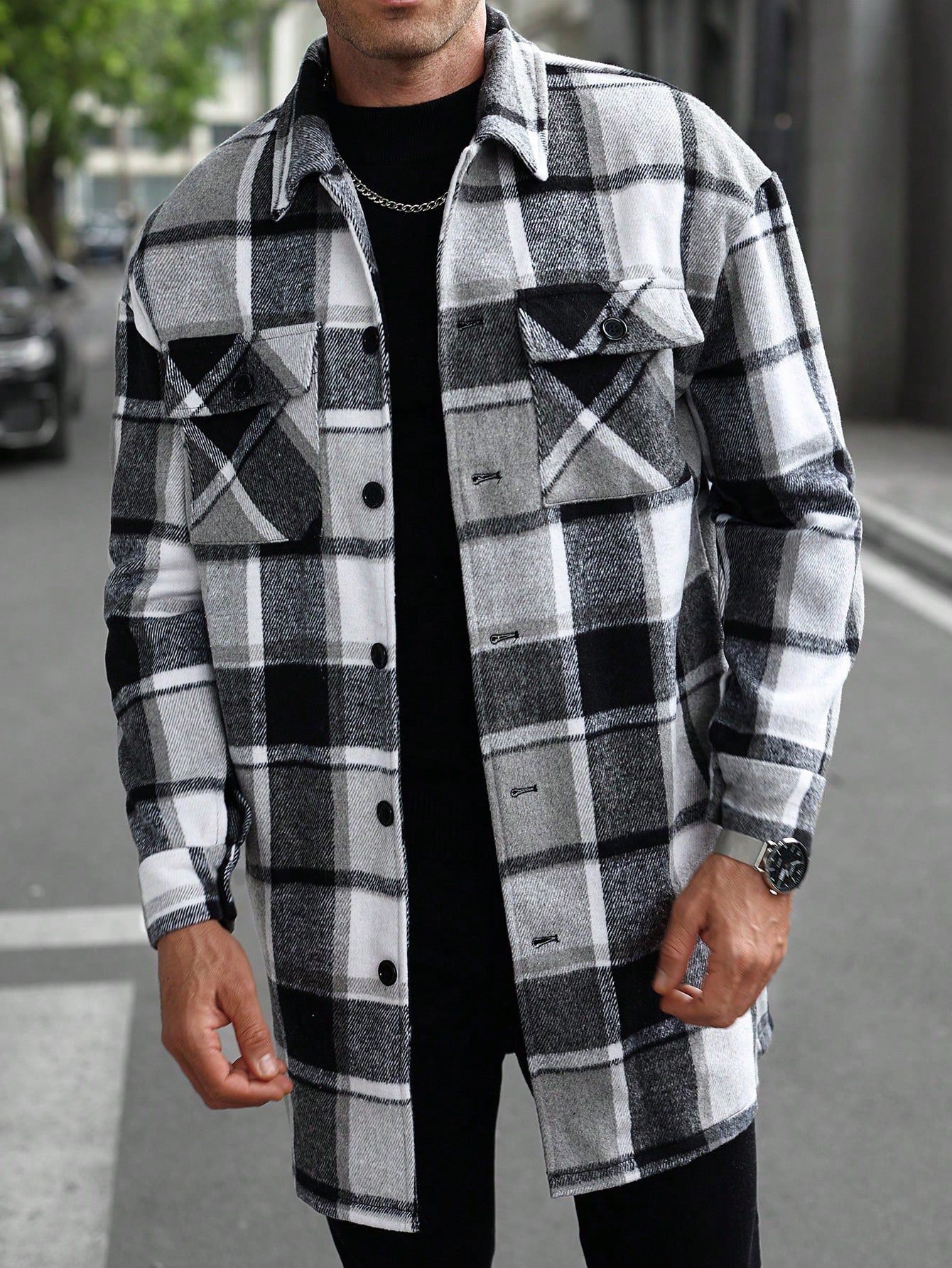 Herren Flanellhemd Jacke Karo Modern mit Taschen