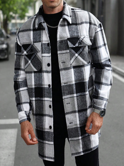 Herren Flanellhemd Jacke Karo Modern mit Taschen