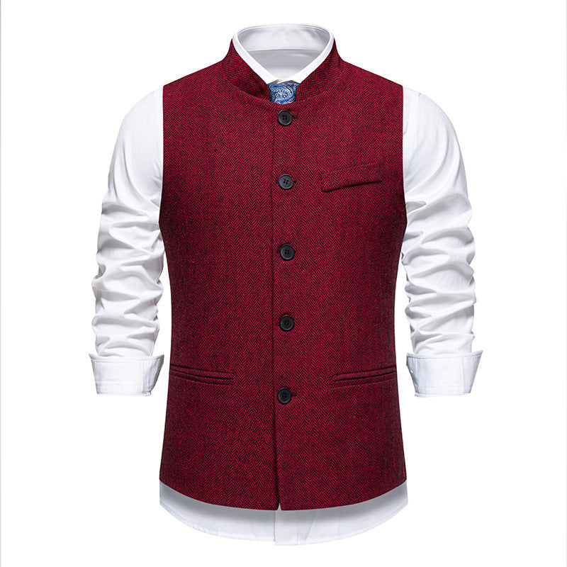 Herren Weste Herringbone Elegante Mit Taschen