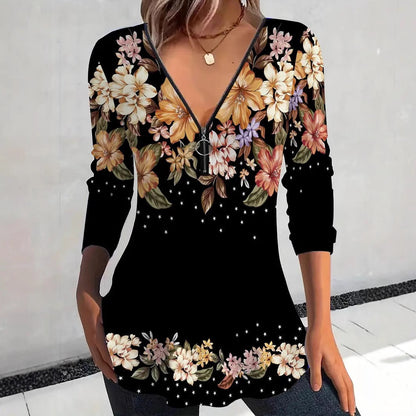 Frauen Bluse Floral Print Modern Reißverschluss - BerlinGlamour