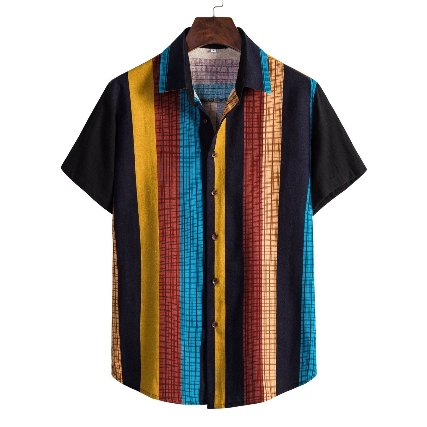 Herren Kurzarmhemd Modern Blockstreifen Design Slim Fit