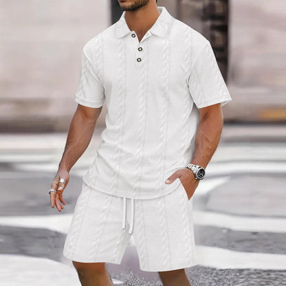 Herren Polohemd Strukturiert mit passender Shorts Sommer