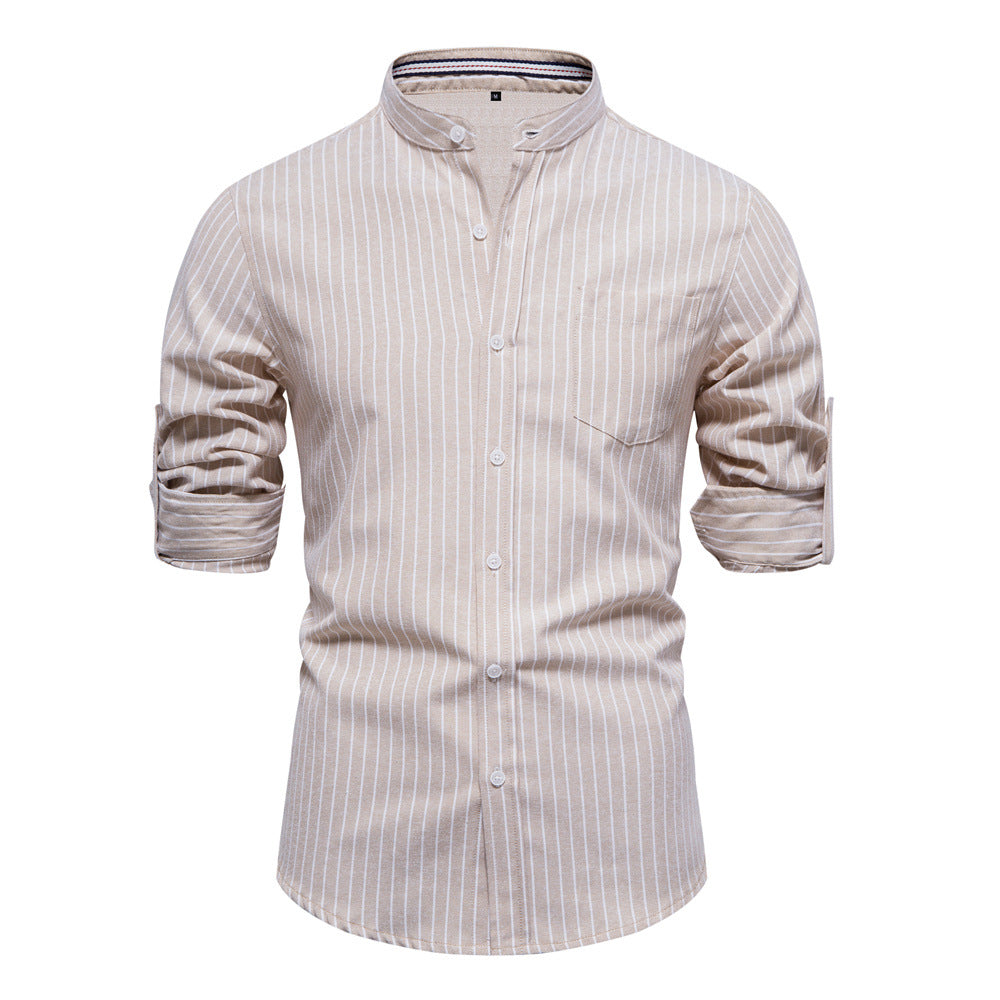 Herren Hemd Streifen Henley Stil Ärmel Rollbar Modern