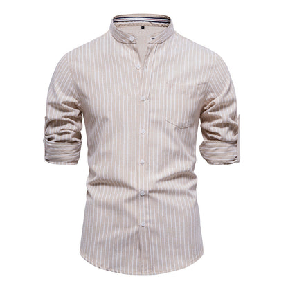 Herren Hemd Streifen Henley Stil Ärmel Rollbar Modern