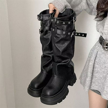 Damen Plateau-Stiefel Schnallenverschluss Elegantes Design