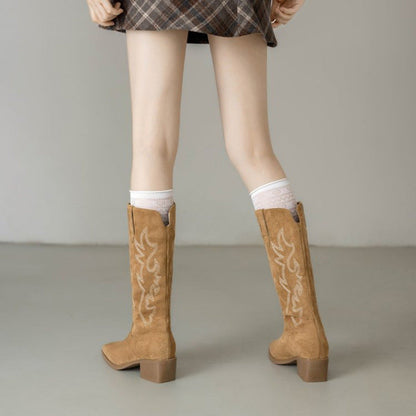 Damen Stiefel mit Stickerei Komfort Absatz Höhe