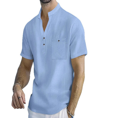 Herren Hemd Kurzarm Stehkragen Knöpfe Modern Berlin Style
