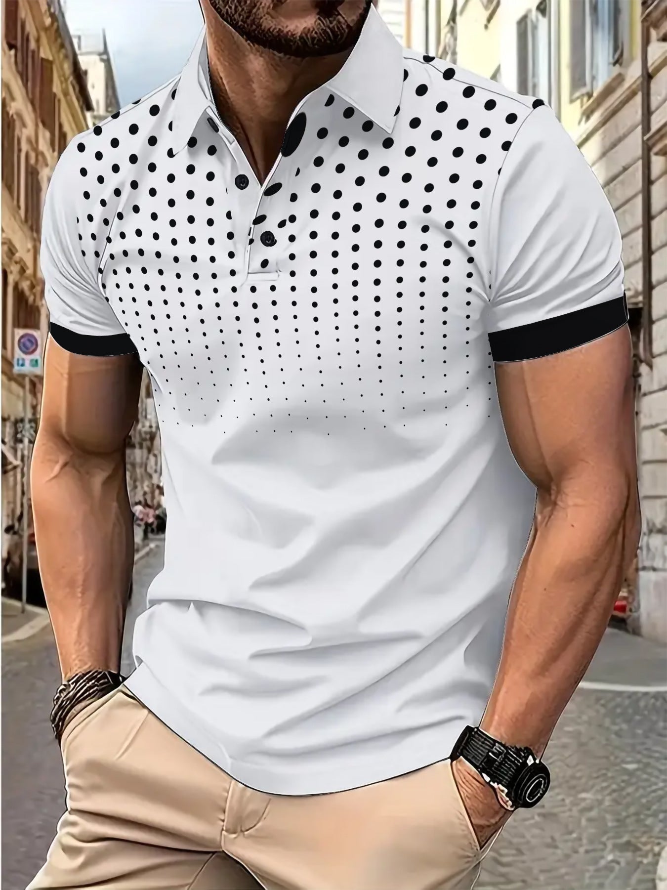 Herren Poloshirt Modern mit Punktmuster und Slim-Fit