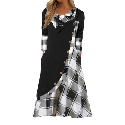 Langarmkleid mit Plaid Muster und Knopfverschluss