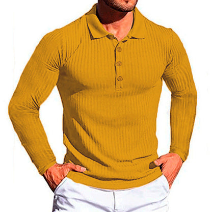 Herren Poloshirt Langarm Elegantes Strukturiert